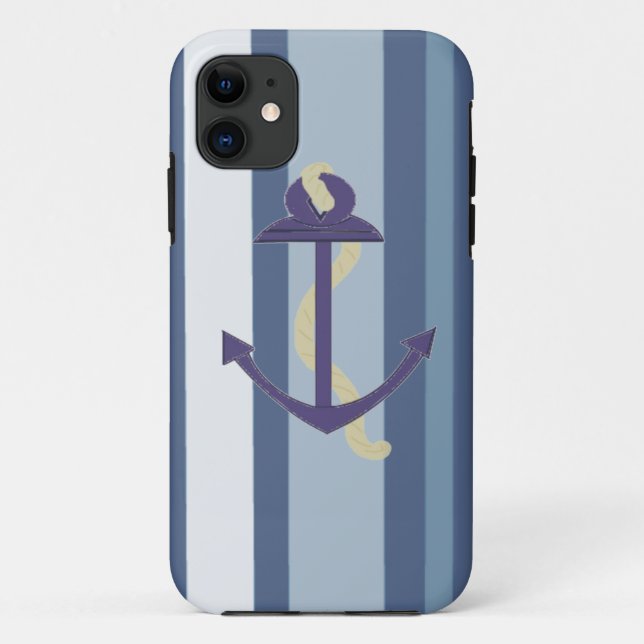 Coques Case-Mate iPhone Ancre bleue sur fond rayé (Dos)