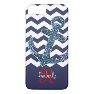 Coque iPhone 8 Plus/7 Plus Ancre Chevron de parties scintillantes de Faux de