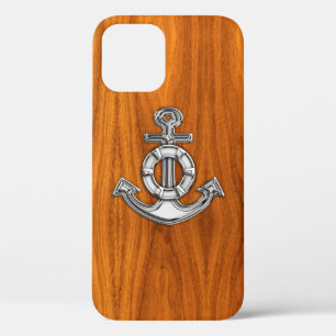 Coque Case-Mate iPhone Ancre Chrome nautique sur bois de teck Impression