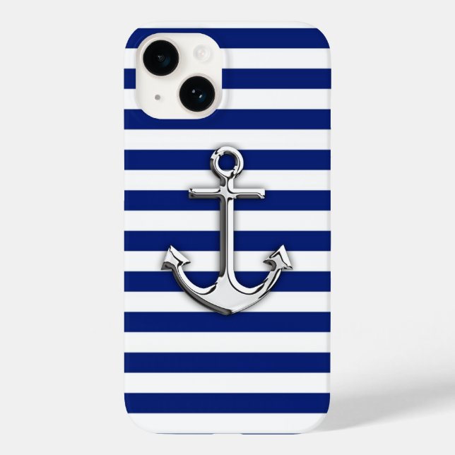 Coques Case-Mate iPhone Ancre Chrome sur Décor bleu marine (Verso)