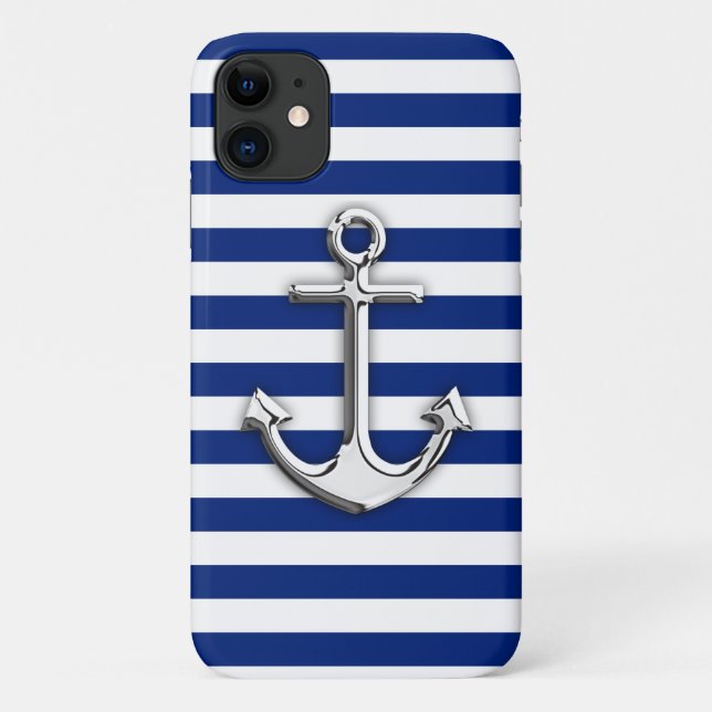 Coques Case-Mate iPhone Ancre Chrome sur Décor bleu marine (Dos)