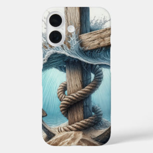 Coque Pour iPhone 16 Ancre croisée et nautique dans l'eau