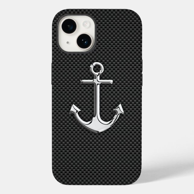 Coques Case-Mate iPhone Ancre d'argent sur la fibre de carbone (Verso)