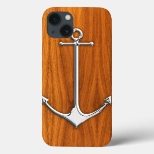 iPhone 13 Case Ancre d'argent sur le plateau de teck Style de vie