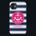 ETUI iPhone Case-Mate ANCRE DÉCORÉE D'UN MONOGRAMME DE ROSE ET DE MARINE<br><div class="desc">CES ANCRE MIGNONNE, DE TRÈS BON GOÛT ET GIRLY ET CONCEPTION ORIENTÉE NAUTIQUE DE RAYURES DANS LA MARINE BLEU-FONCÉ, TONALITÉS FUCHSIA ET BLANCHES DE ROSES INDIEN PEUVENT ÊTRE PERSONNALISÉES AVEC VOTRE NOM ET ÊTRE CUSTOMISÉES AVEC VOTRE MONOGRAMME ET TROIS INITIALES DE LETTRE SOUS LES COEURS. STUDIOS DE CHRISSY H. DE...</div>