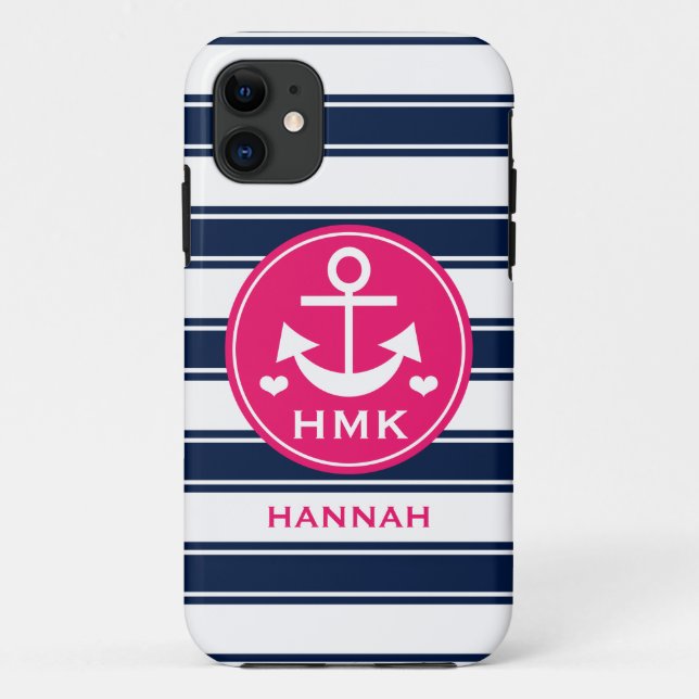 COQUES Case-Mate iPhone ANCRE DÉCORÉE D'UN MONOGRAMME DE ROSE ET DE MARINE (Dos)