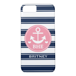 Coques Pour iPhone Ancre décorée d'un monogramme de rose et de marine