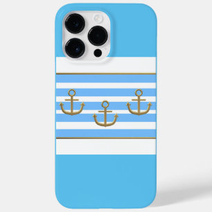 Coque Case-Mate iPhone ancre dorée bleu blanc arrière - plan