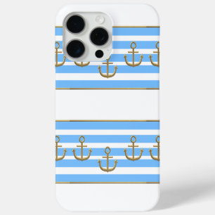 Coque Case-Mate iPhone ancre dorée fond bleu blanc