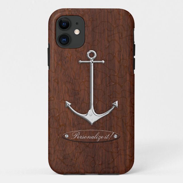Coques Case-Mate iPhone Ancre en acajou nautique humide en acier (Dos)