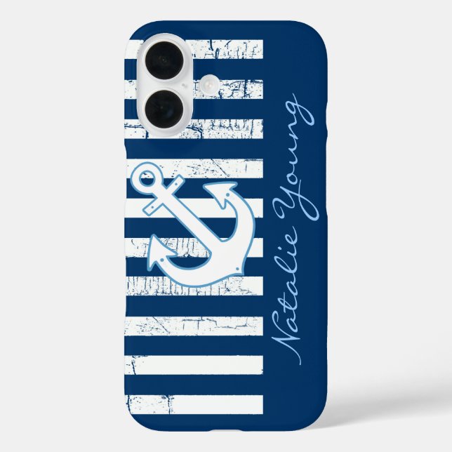 Coques Case-Mate iPhone Ancre et rayures de marine personnalisées (Verso)