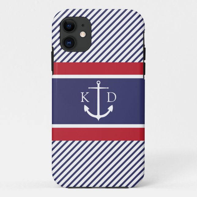 Coques Case-Mate iPhone Ancre et rayures et marine et rouge nautiques de (Dos)
