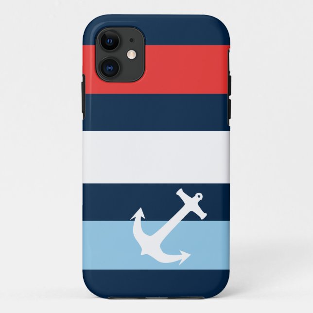 Coques Case-Mate iPhone Ancre marine à rayures marines bleu marine (Dos)