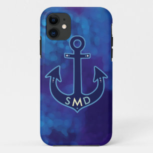 Coque iPhone 11 ancre marine bleue personnalisée