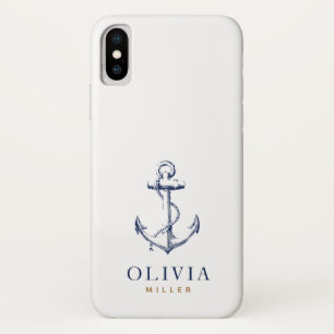 Case-Mate iPhone Case Ancre marine Monogramme d'or bleu de la marine