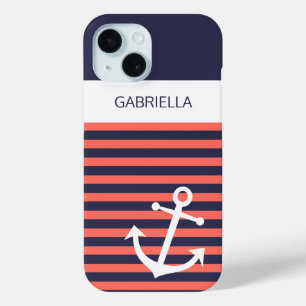 Coque Case-Mate iPhone Ancre marine personnalisée Coral Red Stripe Motif
