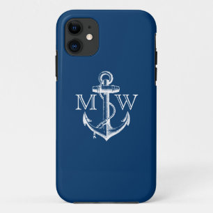 Coques Pour iPhone Ancre, Monogramme nautique