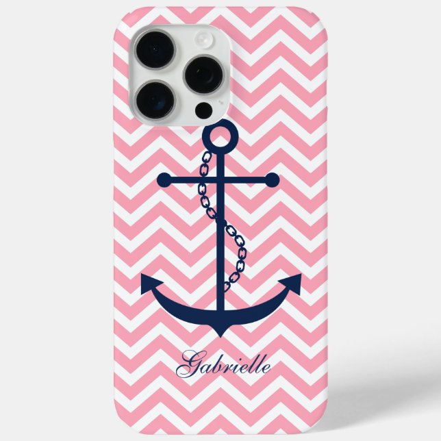 Coques Case-Mate iPhone Ancre Motif blanc bleu et rose Zigzag (Verso)