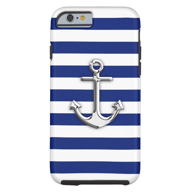 Coques Case-Mate iPhone Ancre nautique de chrome sur des rayures de marine (Dos)