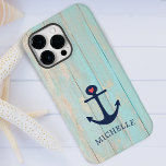 Case-Mate iPhone Case Ancre nautique en bois de plage désorganisé Person<br><div class="desc">Cascade en faux bois bleu de plage tropicale avec ancre marine bleu et étui téléphonique personnalisé.</div>