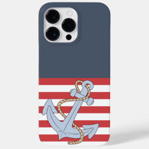 Coque Case-Mate iPhone Ancre nautique moderne rayé Bleu et rouge mignon