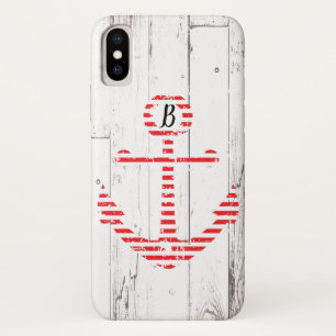 Case-Mate iPhone Case Ancre Naútíque Rayures Rouges Blanc Bois
