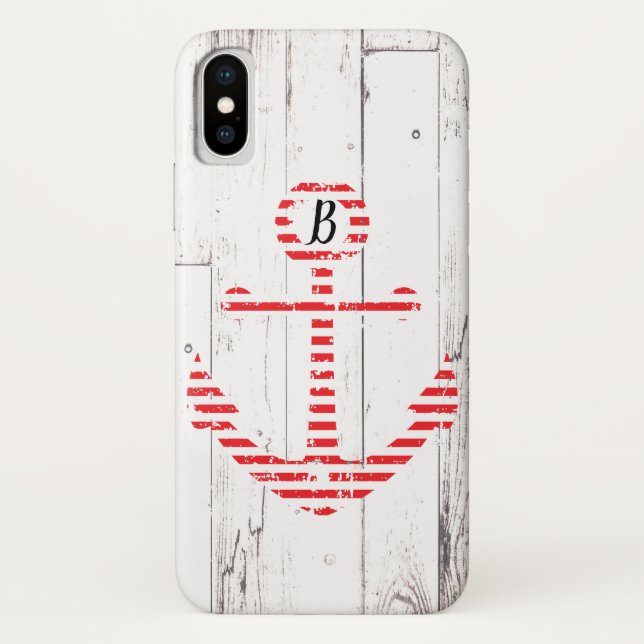 Coques Case-Mate iPhone Ancre Naútíque Rayures Rouges Blanc Bois (Dos)