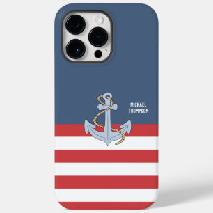 Coque Case-Mate iPhone Ancre nautique tendance Monogramme avec rayures ma