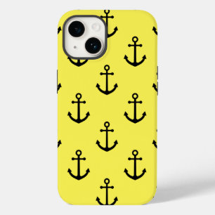Coque Case-Mate iPhone Ancre noire à motif nautique Arrière - plan jaune