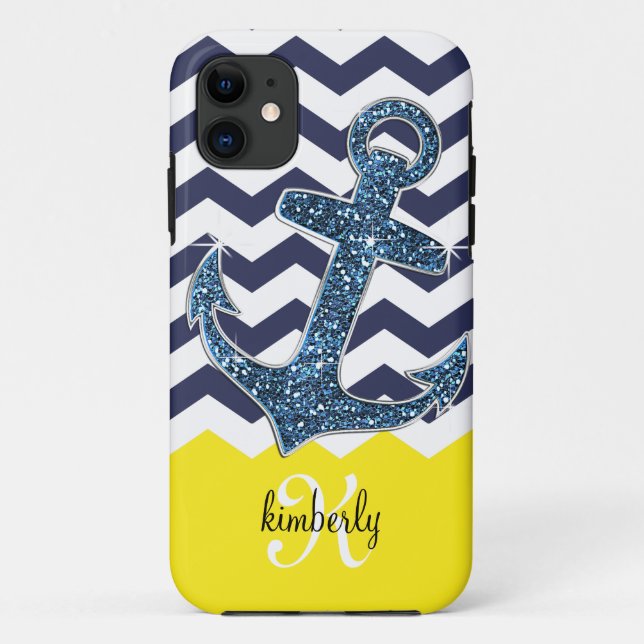 Coques Case-Mate iPhone Ancre Parties scintillant de Navy Faux Chevron Per (Dos)