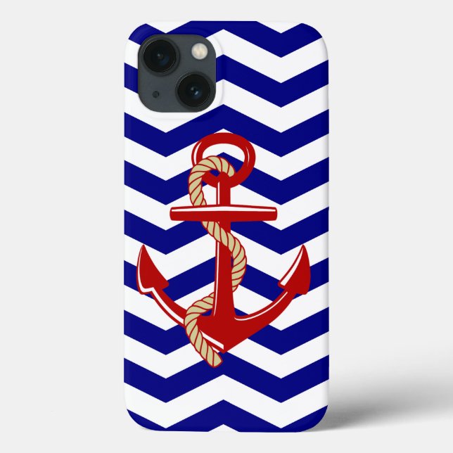 Coques Case-Mate iPhone Ancre rouge Chevron Nautical Stripes (Verso)