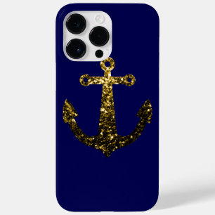 Coque Case-Mate iPhone Ancre Sparkly Gold faux scintillants sur bleu mari
