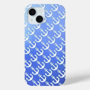 Coque Case-Mate iPhone Ancres blanches sur bleu doux
