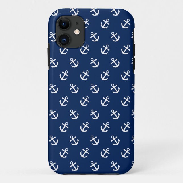 Coques Case-Mate iPhone Ancres blanches sur le bleu marine (Dos)