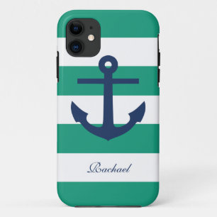 Coque Case-Mate Pour iPhone Ancres bleues et vertes blanches Aweigh
