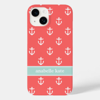 Coque Case-Mate iPhone Ancres de corail et de menthe sur mesure Monogramm