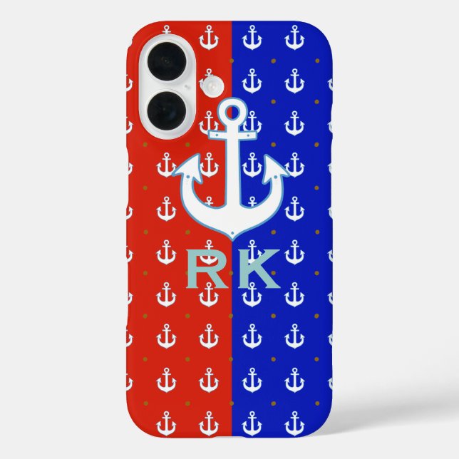 Coques Case-Mate iPhone Ancres et initiales en bleu rouge (Verso)