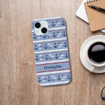Coque Case-Mate iPhone Ancres nautiques bleues blanches personnalisées<br><div class="desc">Personnalisez ces Ancres nautiques bleues et blanches coque Samsung avec votre nom ou vos initiales.</div>
