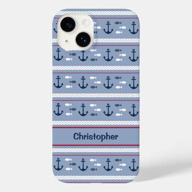 Coques Case-Mate iPhone Ancres nautiques bleues et blanches personnalisées (Verso)