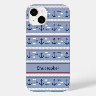 Coque Case-Mate iPhone Ancres Nautiques Personnalisées Bleu et Blanc