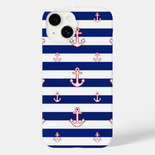 Coque Case-Mate iPhone Ancres sur Bleu Stripes Style Nautique