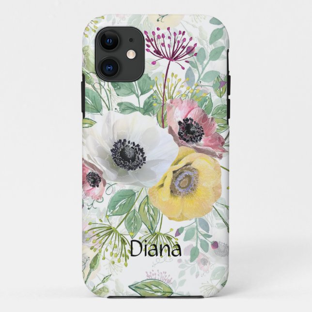 Coques Case-Mate iPhone Anémones roses, blanches et jaunes. (Dos)