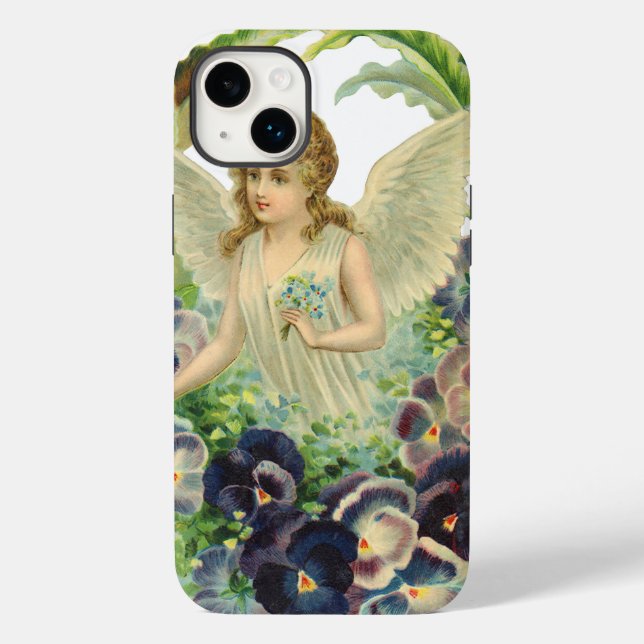 Coques Case-Mate iPhone Ange de Pâques victorien avec Fleurs de Pansy Viol (Verso)