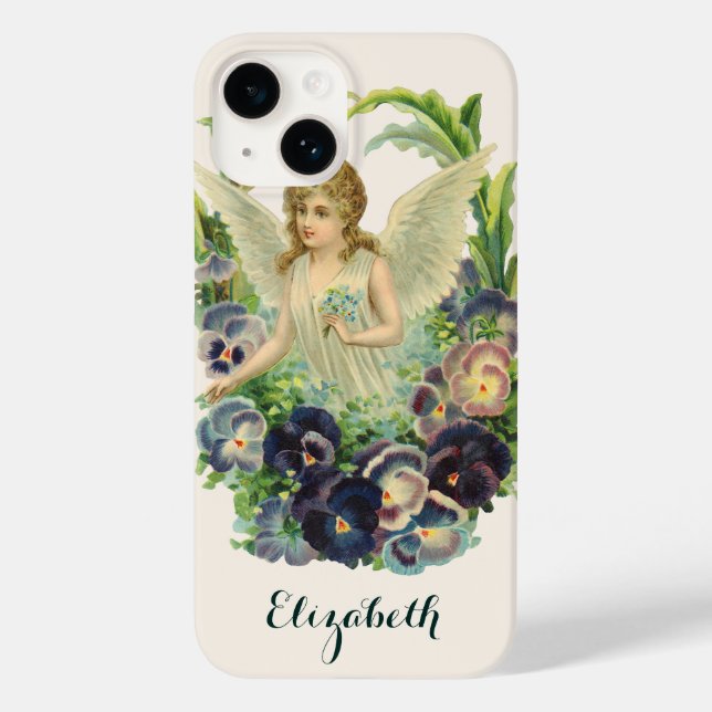 Coques Case-Mate iPhone Ange de Pâques victorien avec fleurs de pensée vio (Verso)