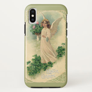Coque iPhone X Ange de Pâques victorien vintage avec des fleurs