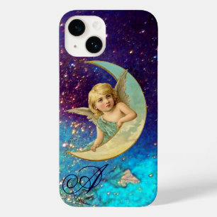 Coque Case-Mate iPhone ANGE LUNE EN OR BLEU PARKLES Monogramme