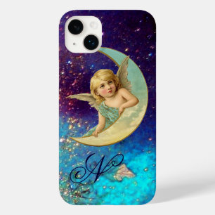 Coques Pour iPhone ANGE LUNE EN OR BLEU PARKLES Monogramme