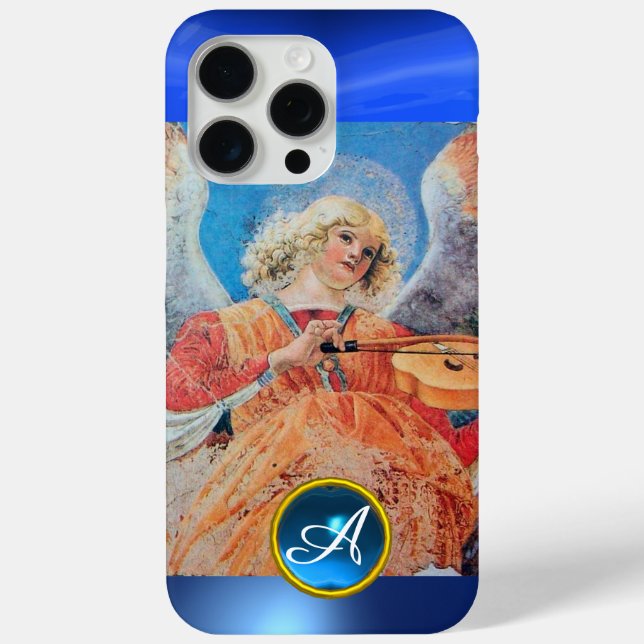 Coques Case-Mate iPhone ANGE MUSICAL, Monogramme de pierre de taille bleu (Verso)