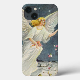 iPhone 13 Coque Ange victorien de Noël Vintage avec étoiles Rose