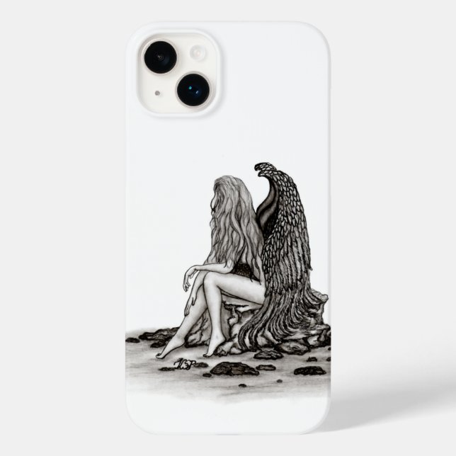 Coques Case-Mate iPhone Angel, perdu dans la pensée, noir et blanc Design (Verso)